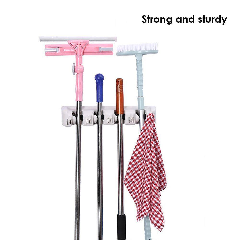 243 4-Layer Mop and Broom Holder, Garden Tool Organizer, Multipurpose Wall Mounted - FridayBasket